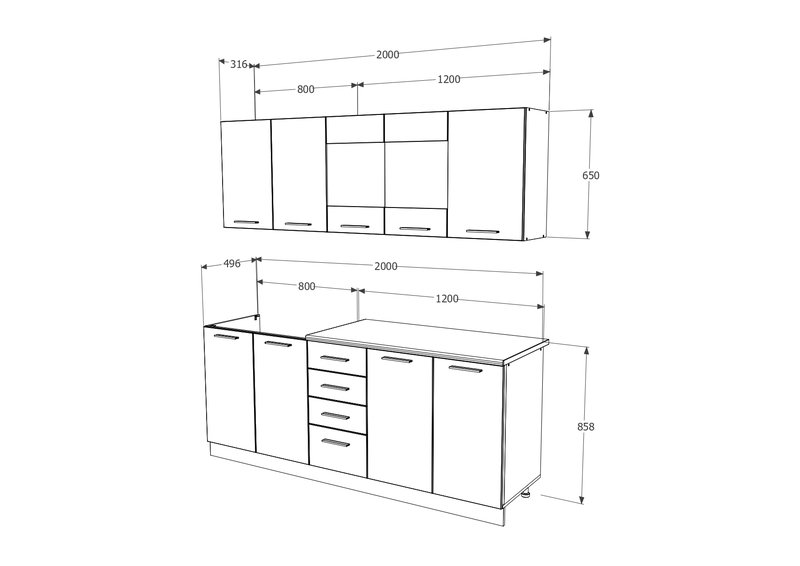 Bucatarie Riga, Rosu/Alb, L 200 cm